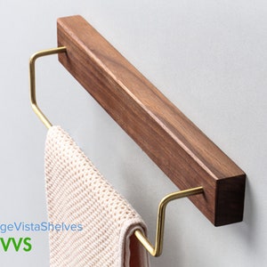 Retro Elegance: A Floating Wood Rack, Featuring a Black Walnut Wood Towel Rack, Wall-Mounted Towel Bar | Wooden Towel Holder