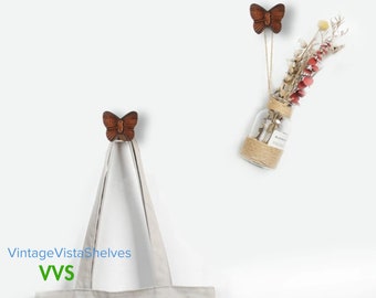 Crochets muraux : élégance flottante avec crochet en bois papillon vintage pour une organisation de rangement unique