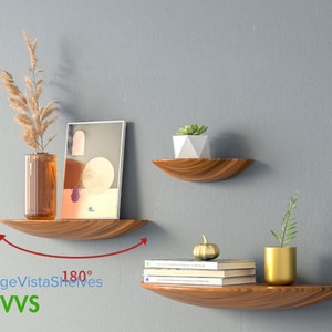 Symphony of Style: Wood Floating Shelves Arrangement - Semicircle Wall Shelf for Background, Wall Hanging Shelves and Storage Organization