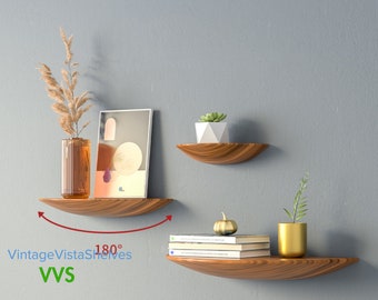 Symphony of Style: Wood Floating Shelves Arrangement - Semicircle Wall Shelf for Background, Wall Hanging Shelves and Storage Organization