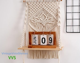 Elegancia única: estante colgante de pared de macramé hecho a mano - estante flotante bohemio con cordón para decoración de interiores