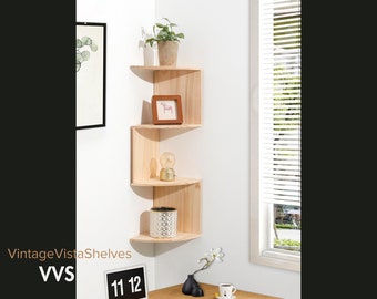 Elevate Your Space: Handmade 5-Tier Corner Floating Wall Shelves for Stylish Home Kitchen Organizers and Living Room Decorations