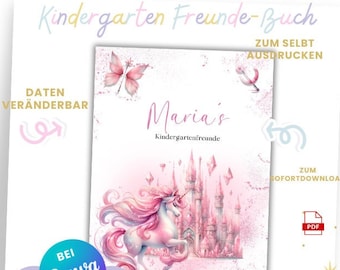 Druckvorlage Freundebuch Einhorn - Freundschaftsbuch Kindergarten - Freundebuch zum selbst ausdrucken-  Freundebuchseiten - Freundekarten -