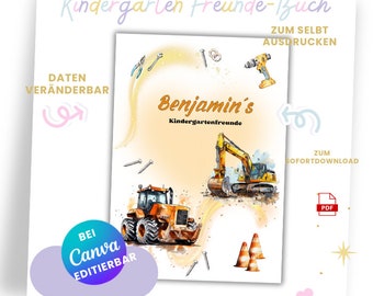 Druckvorlage Freundebuch Baustelle - Freundschaftsbuch Kindergarten - Freundebuch zum selbst ausdrucken-  Freundebuchseiten - Freundekarten