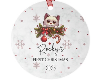 Cat Christmas Ornament, Cute Christmas Cat, Personalized Christmas Cat, Cat Lover Gift, Cat Ornament, Cats First Christmas, Christmas