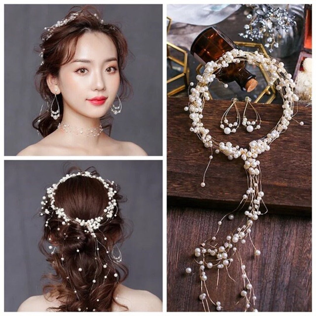 Wedding Accessory Bride Crown Hair Crystal Jewelry Tiara With Pearls Flowers Wedding Crown