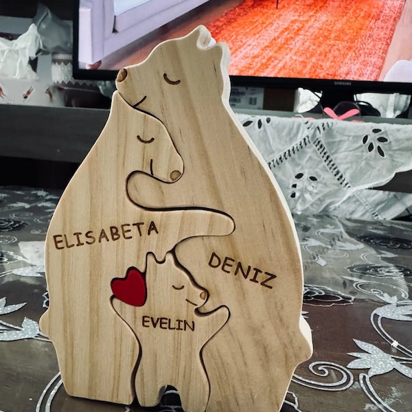 Personalized Engraving Custom Bear Family Wooden Puzzle: Unique Gift, Charming Home Decor, Heartwarming Family Keepsake Crafted with Care