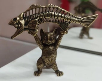 Brass Cat Pen Holder Gift Pen Holder Pen Holder Accessory Cat Figure Desks Decoration