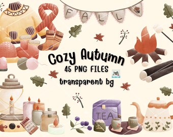 Clipart de otoño acogedor: Gráficos PNG de otoño en acuarela (descarga digital)