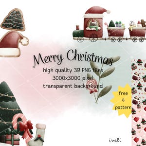 Clipart de Natal, feriado, Feliz Natal, decoração de cartão, planejador, época festiva, aquarela, para imprimir