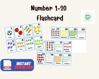 Tarjetas de números del 1 al 20: Imprimibles para la educación en casa (Descarga digital)