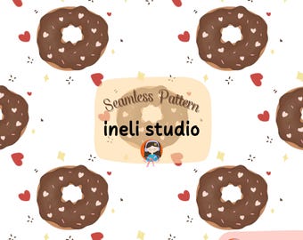 Patrón sin costuras de donut de chocolate: Papel digital Kawaii de San Valentín (PNG/JPEG)