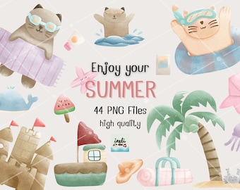 Clipart de verano: Pegatinas navideñas de acuarela (Descarga digital)