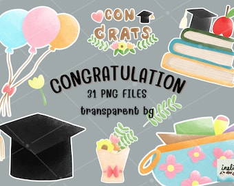Clipart de felicitaciones: pegatinas PNG dibujadas a mano (descarga digital)
