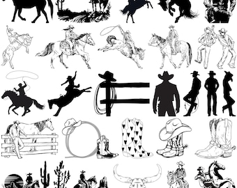 Cowboy Svg Bundle, Cowboy Silhouette, Cowboy Boots Svg, Western Svg, Cowboy Hat Svg, Roping cowboy svg, Horse riding svg,  Cowboy riding