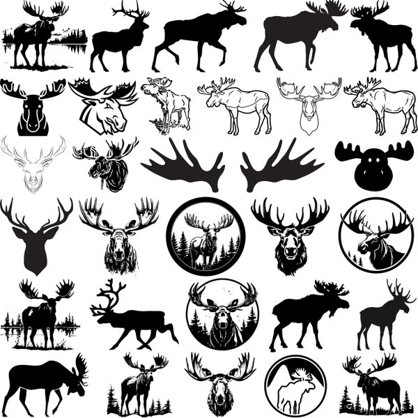 Bundle SVG orignal, clipart orignal, Silhouette orignal, cerf Svg, orignal couper des fichiers pour Cricut, tête d'orignal, chasse Svg, Svg Animal,