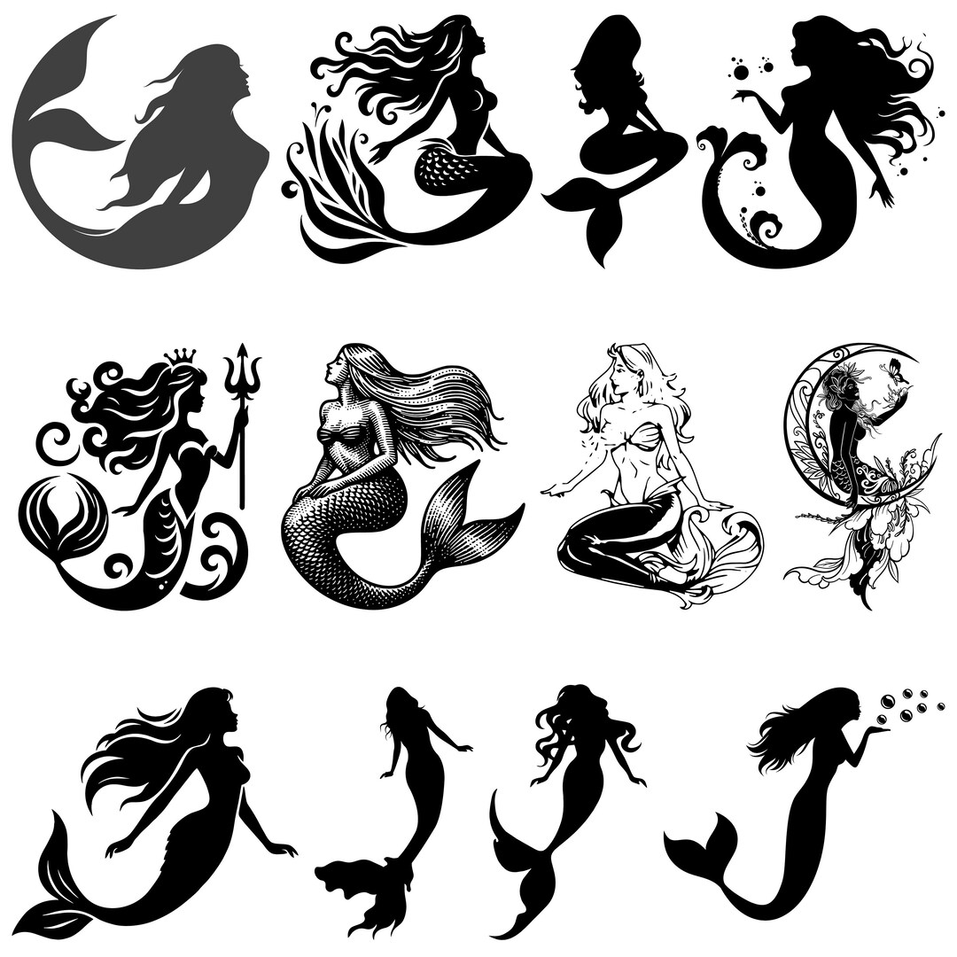 Buy Mermaid Clipart Bundle, Mermaid Tail Svg, Shell Svg, Starfish Svg ...