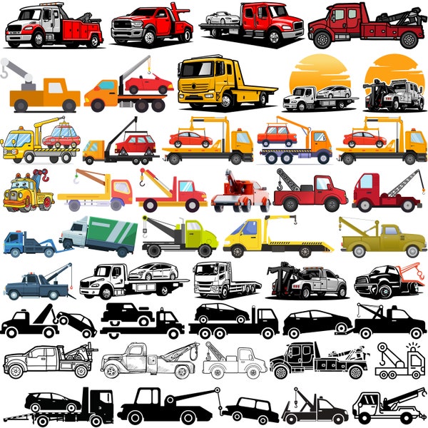 Tow Truck SVG Bundle, Tow Truck vector, Tow Truck clipart, Tow Truck cut files, Tow Truck dxf, Tow Truck  Silhouette, Tow Vehicle Svg