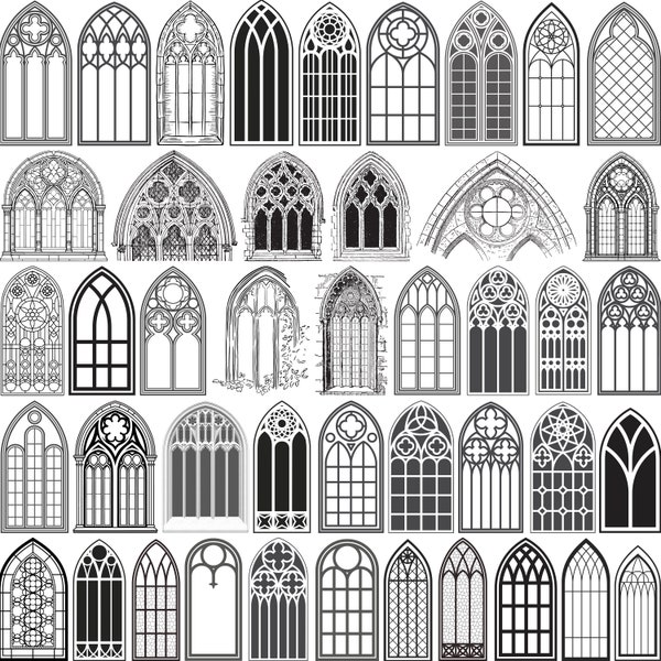 Gothic Window SVG Bundle, Gothic Window outline, Gothic Window clipart, Gothic Window vector, Gothic Window dxf, Gothic Medieval  Window