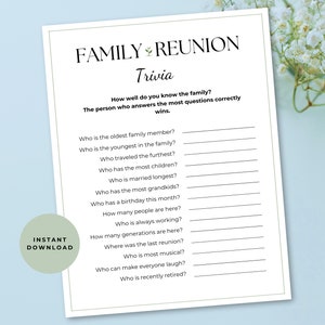 Family Reunion Trivia Game, Family Gathering Party Activities, Ice Breaker Printable Games, Who Knows the Family Best, Summer Family Reunion