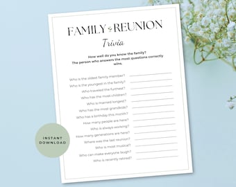 Family Reunion Trivia Game, Family Gathering Party Activities, Ice Breaker Printable Games, Who Knows Family