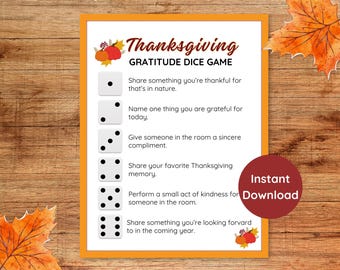 Thanksgiving Gratitude Dice Printable Game, Thanksgiving Activity, Family Games, Office Games, Thankful Activity