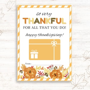 Thanksgiving Gift Card Holder, Thankful Printable Gift Card Holder, Teacher/Staff Gift, Fall Gift Card, Employee Gift Card