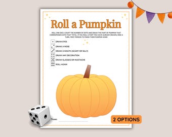 Halloween Roll a Pumpkin Dice Game, Printable Party Activity, Holiday Classroom Game (PDF Download)