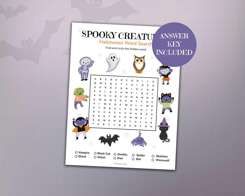 Halloween Word Search for Kids: Printable Game (PDF Download) - Etsy