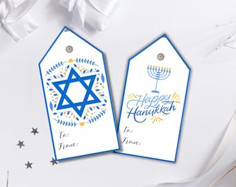 Happy Hanukkah Gift Tags Printable, Favor Tags, Hanukkah Gift Labels, Digital Download