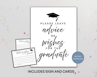Graduation Advice or Wishes Sign and Cards, Printable Keepsake (Digital Download)