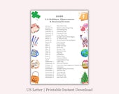 2026 Holidays List Printable One Page Calendar, Observances & Seasonal Events 2026, Year at a Glance