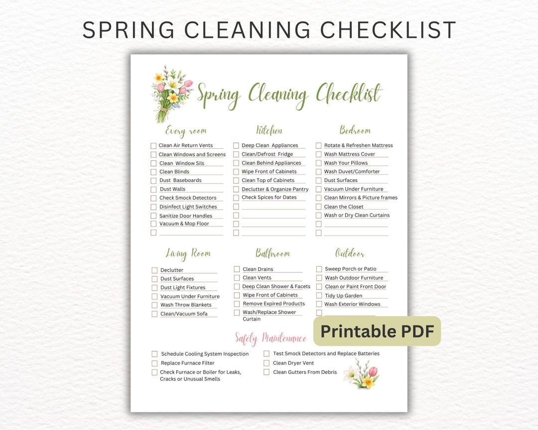Spring Cleaning Checklist Printable, Home Cleaning Planner, Home ...