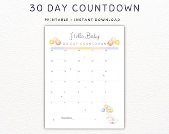 Pregnancy Countdown Calendar, 30 Days to Baby (Printable PDF)