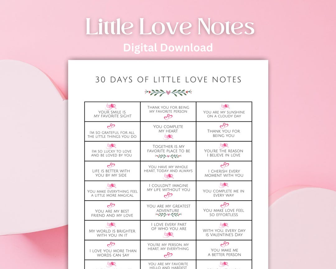 Printable Love Notes: 30 Romantic Lunch Box Cards (digital Download) - Etsy