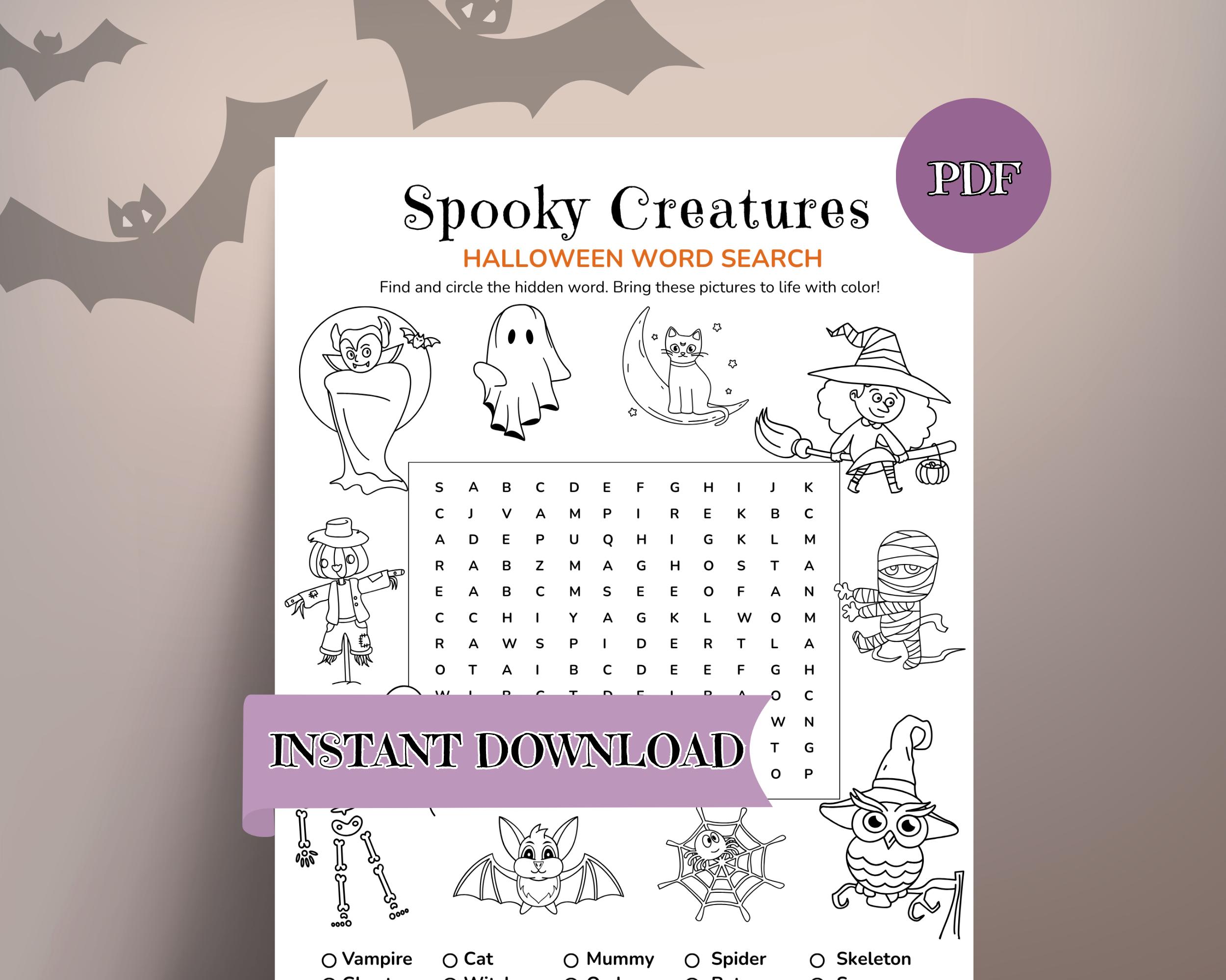 Halloween Word Search for Kids: Printable Game (PDF Download) - Etsy