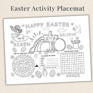 Holy Week Printable Easter Activity Placemat, Bible Story Activity, Easter Coloring Placemat, Sunday School Coloring Page, Church Activity