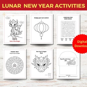Lunar New Year, Chinese New Year Activities Bundle, Activity for Kids, New Year Coloring Pages, Lunar New Year Printable, Year of the Dragon
