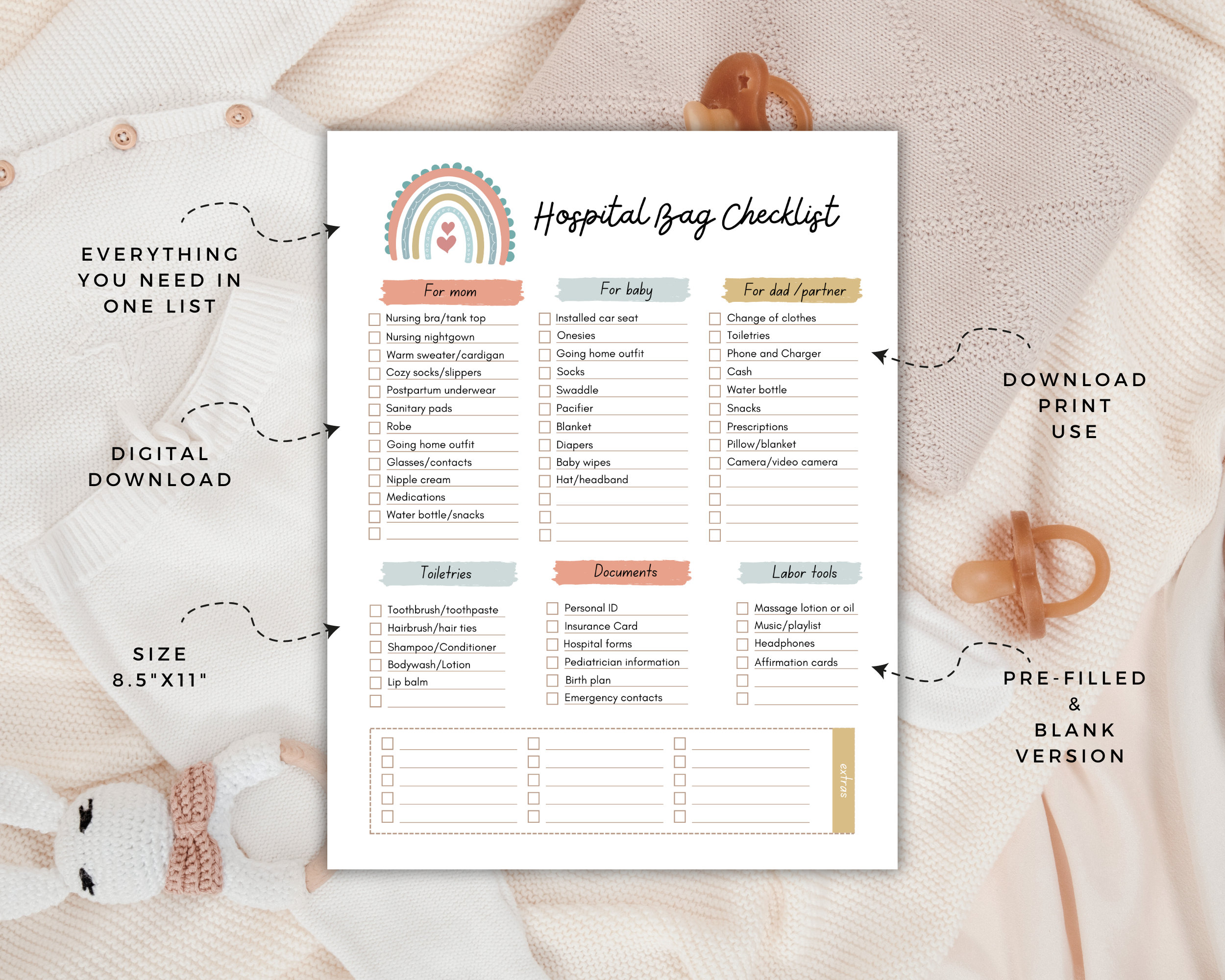 Hospital Bag Checklist for Labor and Delivery, Maternity Bag Checklist ...