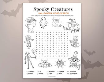 Halloween Word Search for Kids: Printable Game (PDF Download)