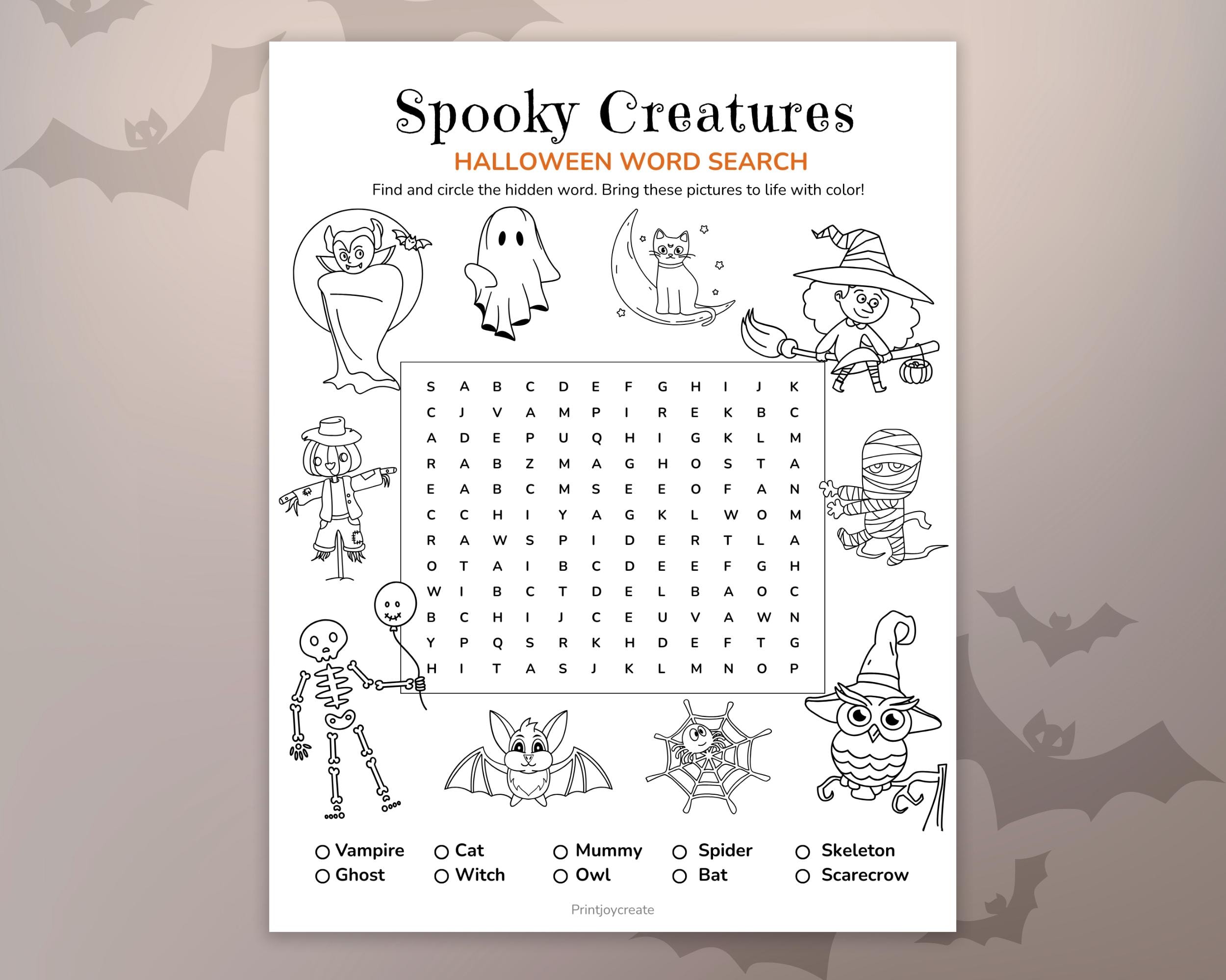 Halloween Word Search for Kids: Printable Game (PDF Download) - Etsy