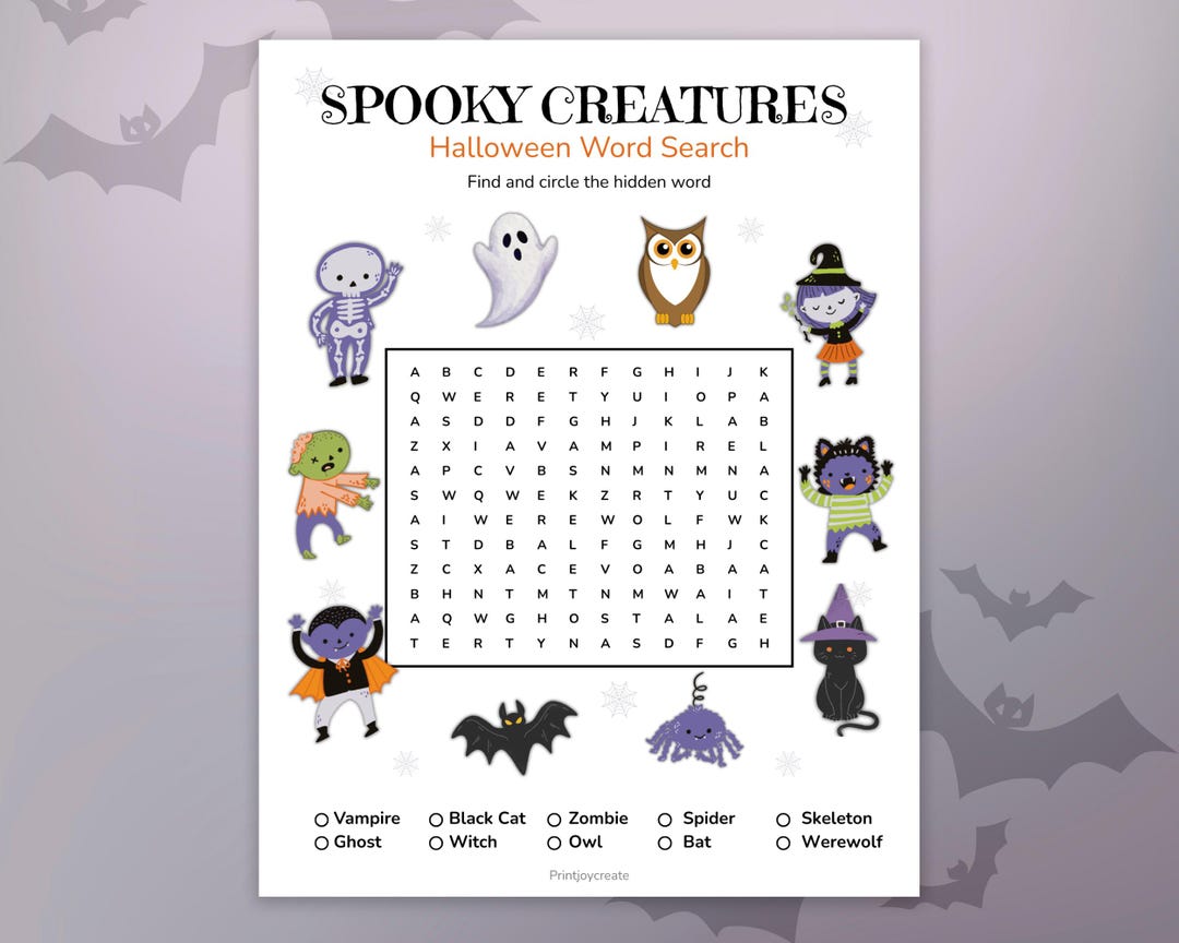 Halloween Word Search for Kids: Printable Game (PDF Download) - Etsy