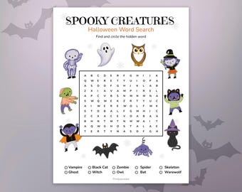 Halloween Word Search for Kids: Printable Game (PDF Download)