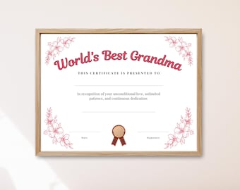 Best Grandma Certificate, Grandparents Day Appreciation Gift, Mother's Day Gift for Grandma, Best Grandma Award, Birthday Gift for Grandma