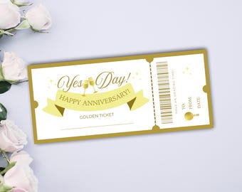 Wedding Anniversary Gift, Yes Day Ticket, Golden Gift Voucher (PDF Printable)