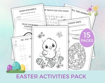 Easter Activity Pack, Printable Activities for Kids with Games, Word Search, Coloring Pages, Mazes