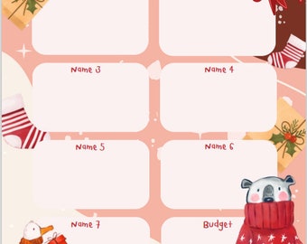Christmas Gift Planner, Budget, Digital Download, Pink
