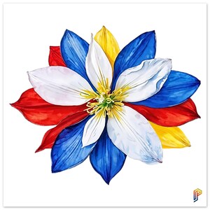 Póster de flores con los colores de la bandera filipina en papel mate de primera calidad