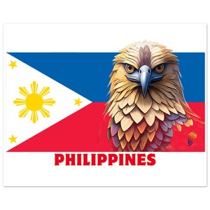 Póster con la bandera de Filipinas y Agila en papel mate de primera calidad