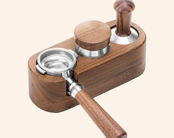 Coffee Tamper, Distributor and Portafilter Walnut Station